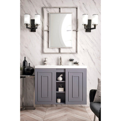James Martin Vanities Alicante 39.5" Grey Smoke Single Vanity Cabinet With White Glossy Composite Countertop
