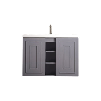 James Martin Vanities Alicante 39.5" Grey Smoke Single Vanity Cabinet With White Glossy Composite Countertop