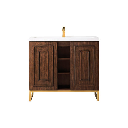 James Martin Vanities Alicante 39.5" Mid Century Acacia, Radiant Gold Single Vanity Cabinet With White Glossy Composite Countertop