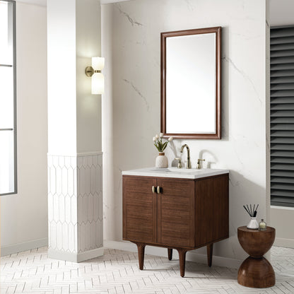 James Martin Vanities Amberly 30" Mid-Century Walnut Single Vanity With 3 cm Lime Delight Top