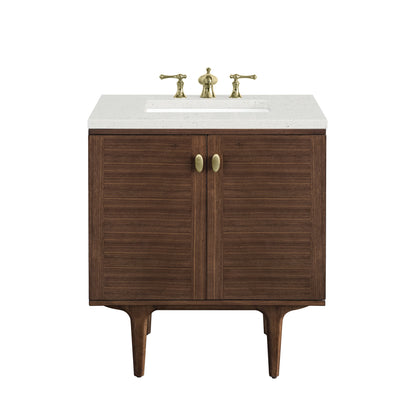 James Martin Vanities Amberly 30" Mid-Century Walnut Single Vanity With 3 cm Lime Delight Top