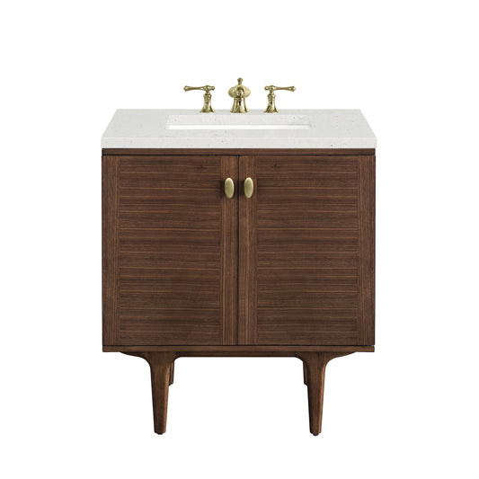 James Martin Vanities Amberly 30" Mid-Century Walnut Single Vanity With 3 cm Lime Delight Top