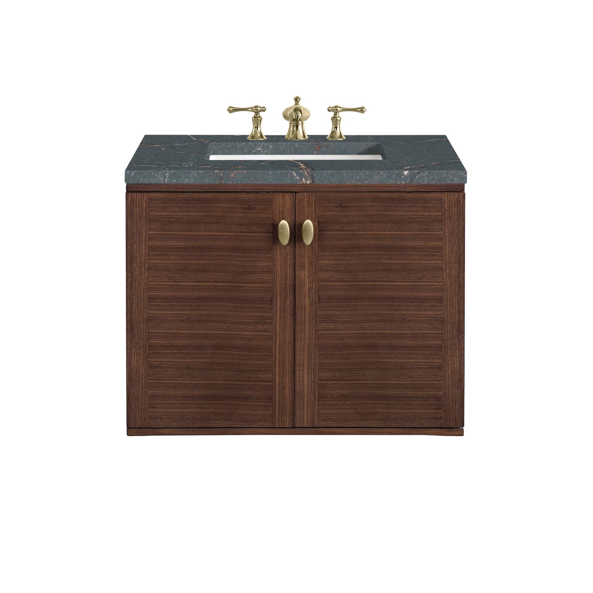 James Martin Vanities Amberly 30" Mid-Century Walnut Single Vanity With 3 cm Parisien Bleu Top