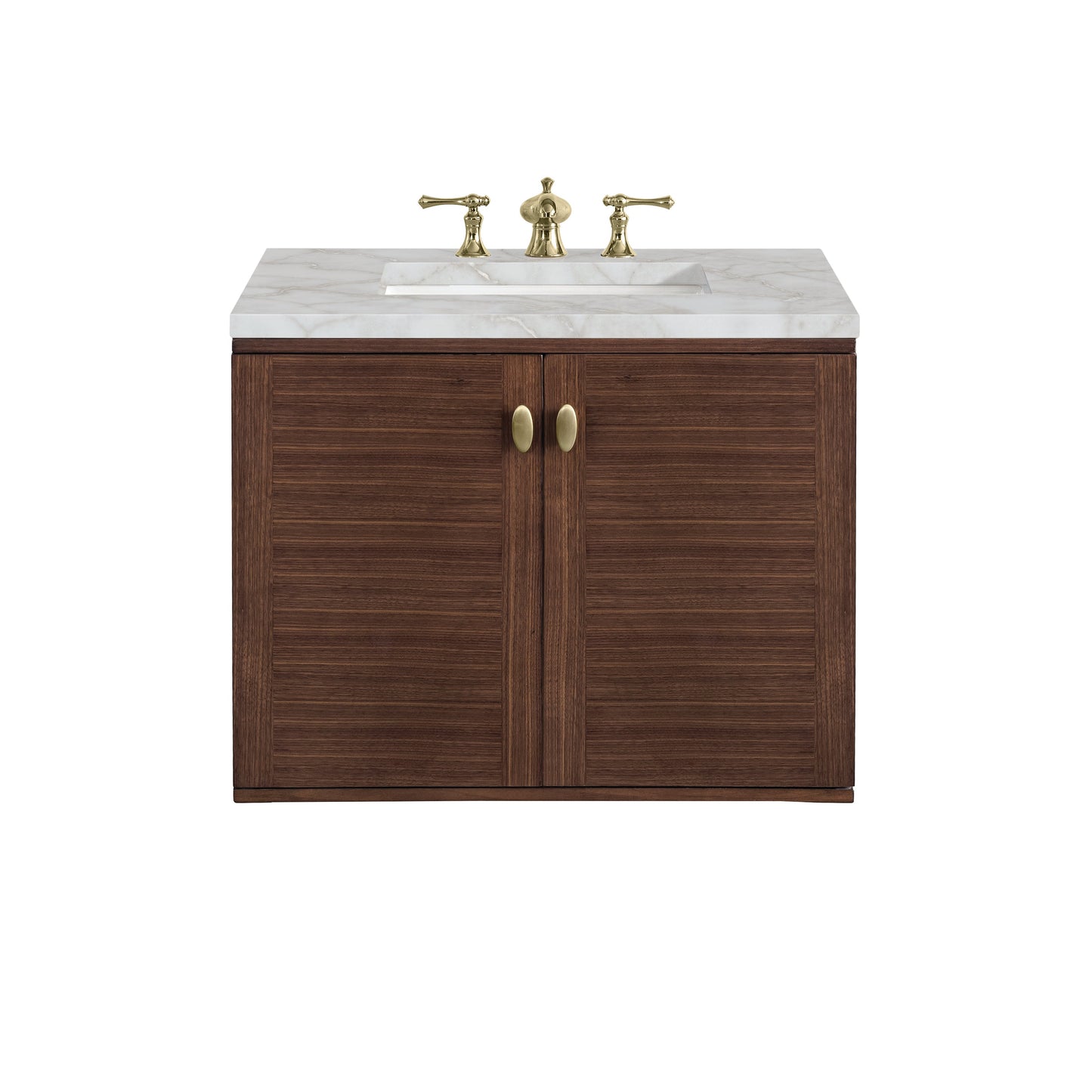 James Martin Vanities Amberly 30" Mid-Century Walnut Single Vanity With 3 cm Victorian Silver Top