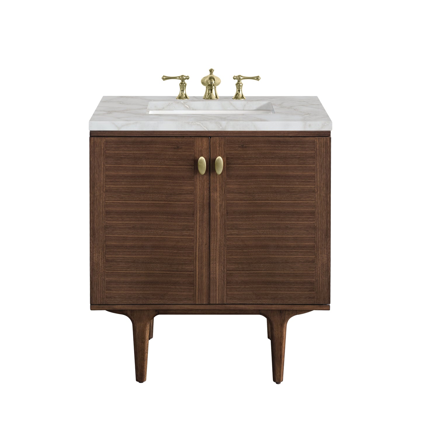 James Martin Vanities Amberly 30" Mid-Century Walnut Single Vanity With 3 cm Victorian Silver Top