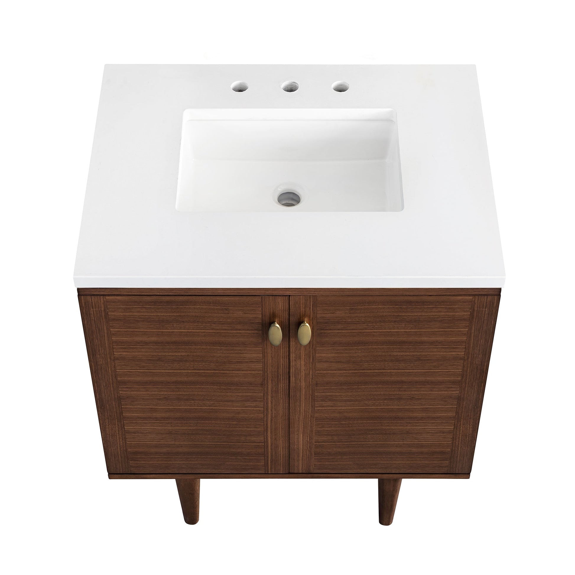 James Martin Vanities Amberly 30" Mid-Century Walnut Single Vanity With 3 cm White Zeus Top