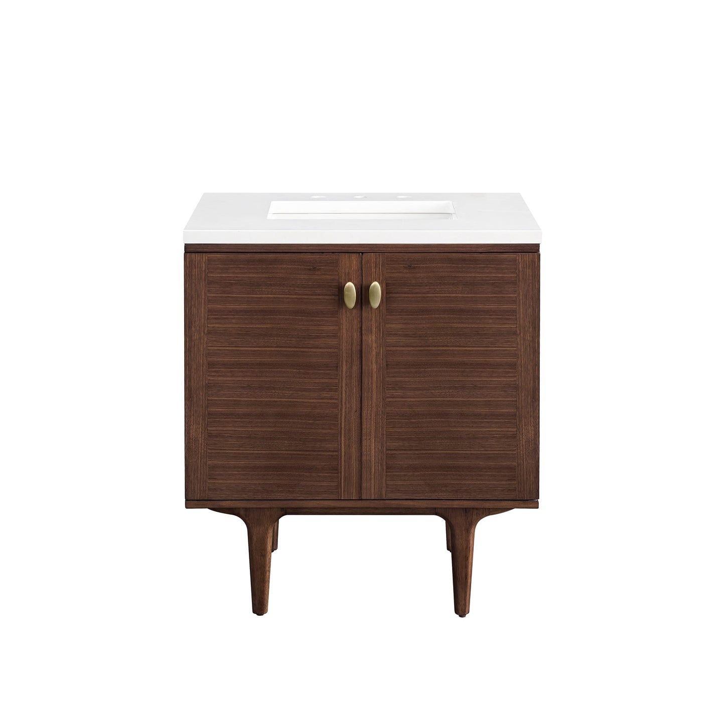 James Martin Vanities Amberly 30" Mid-Century Walnut Single Vanity With 3 cm White Zeus Top