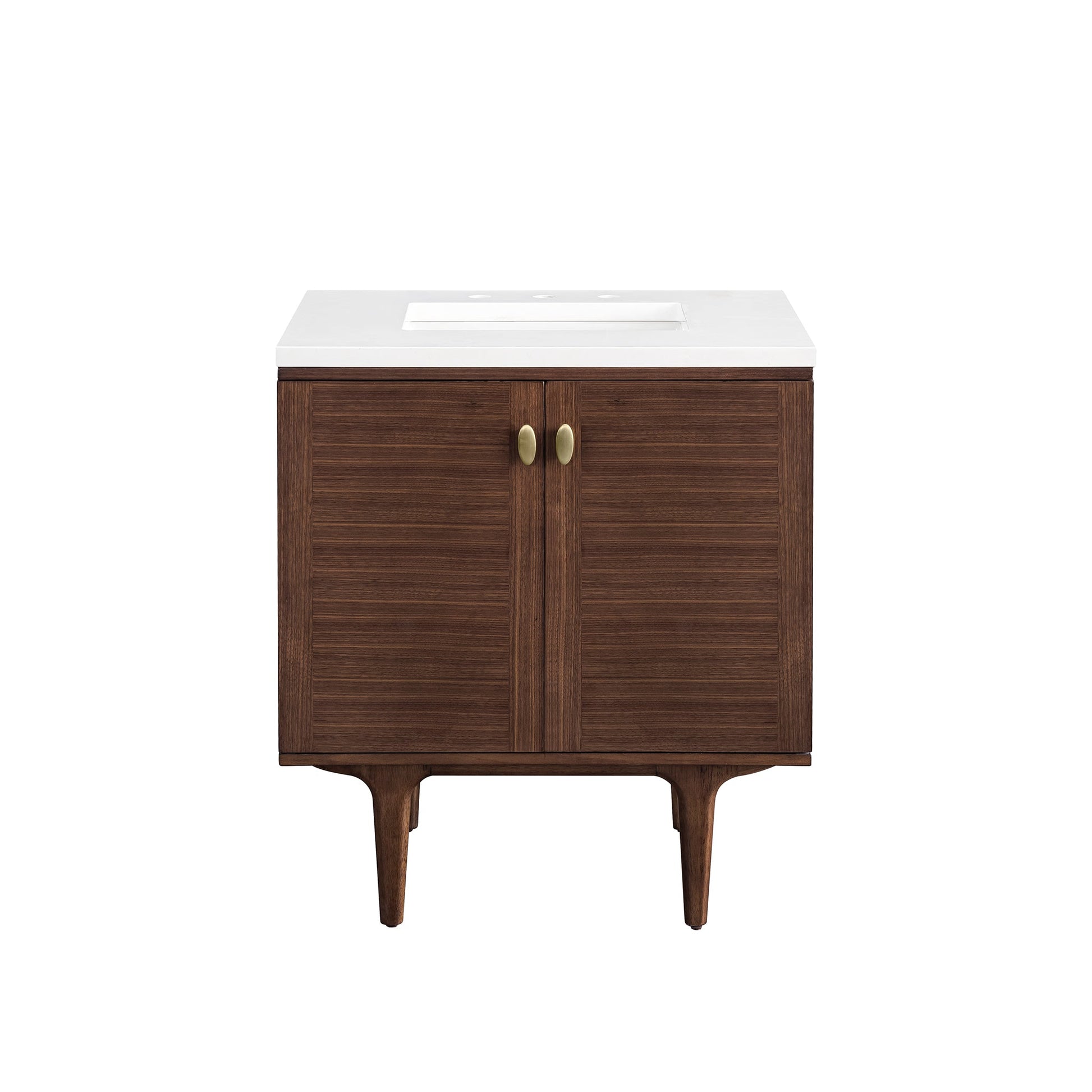 James Martin Vanities Amberly 30" Mid-Century Walnut Single Vanity With 3 cm White Zeus Top