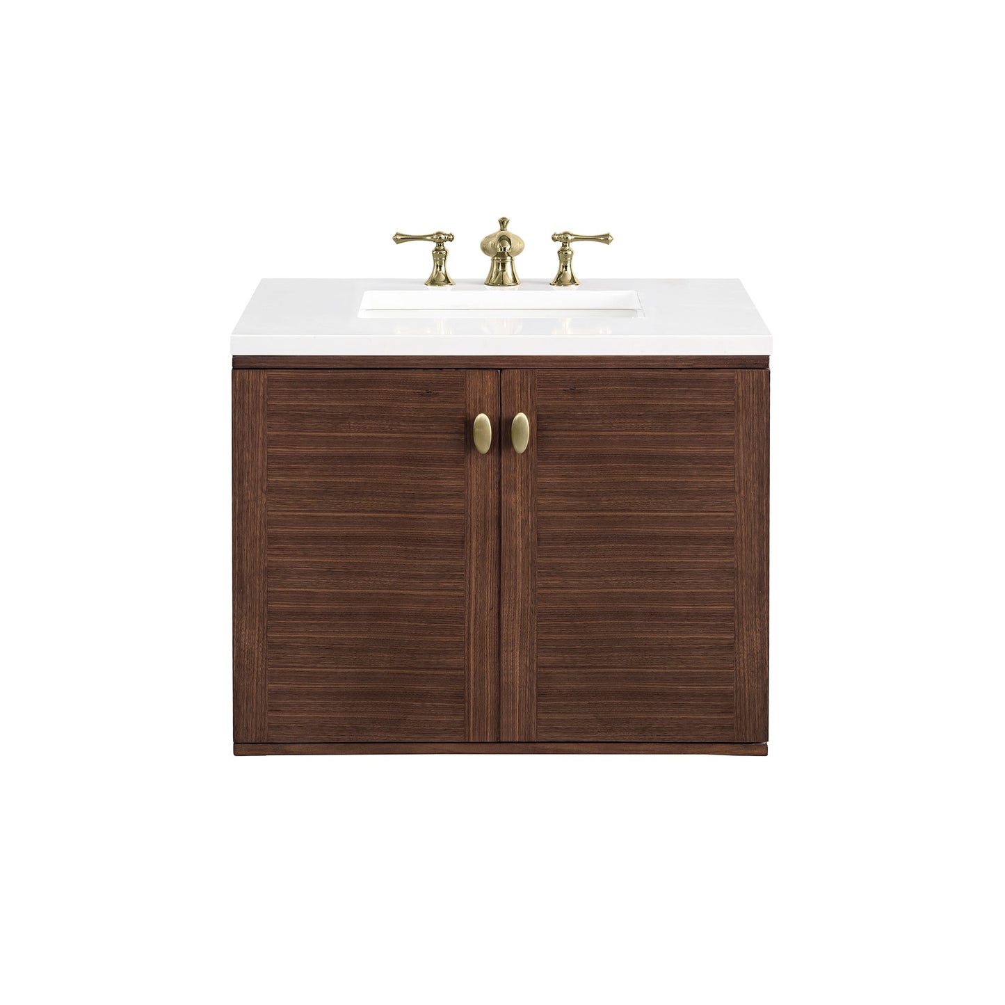 James Martin Vanities Amberly 30" Mid-Century Walnut Single Vanity With 3 cm White Zeus Top