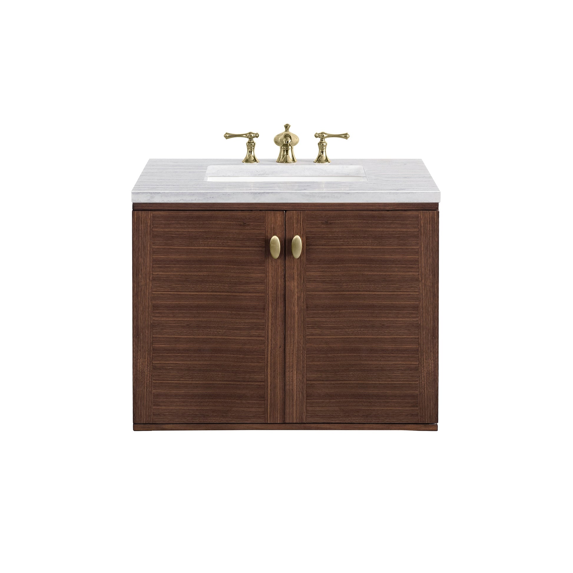 James Martin Vanities Amberly 30" Mid-Century Walnut Single Vanity With 3cm Arctic Fall Top