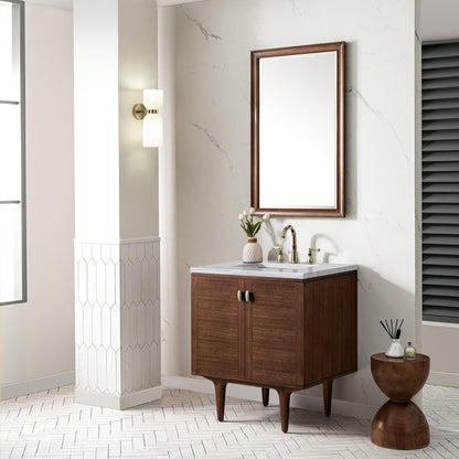 James Martin Vanities Amberly 30" Mid-Century Walnut Single Vanity With 3cm Arctic Fall Top