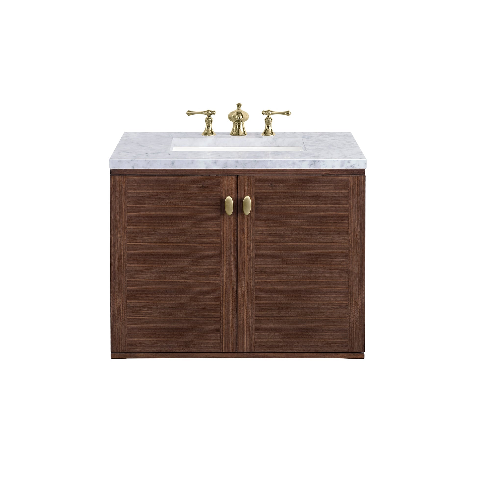 James Martin Vanities Amberly 30" Mid-Century Walnut Single Vanity With 3cm Carrara Marble Top