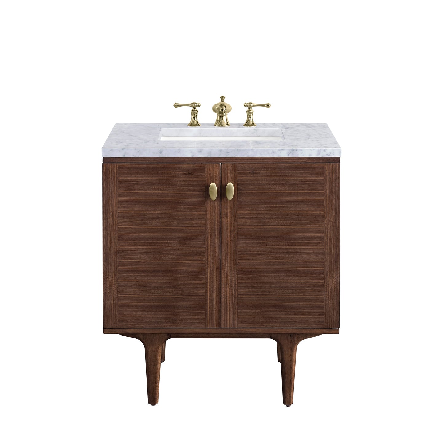 James Martin Vanities Amberly 30" Mid-Century Walnut Single Vanity With 3cm Carrara Marble Top