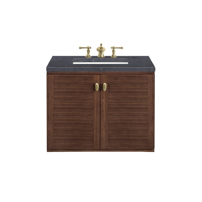 James Martin Vanities Amberly 30" Mid-Century Walnut Single Vanity With 3cm Charcoal Soapstone Top