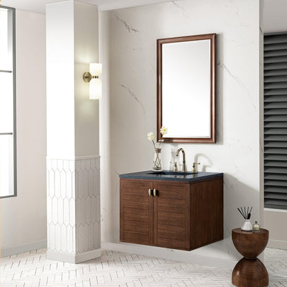 James Martin Vanities Amberly 30" Mid-Century Walnut Single Vanity With 3cm Charcoal Soapstone Top