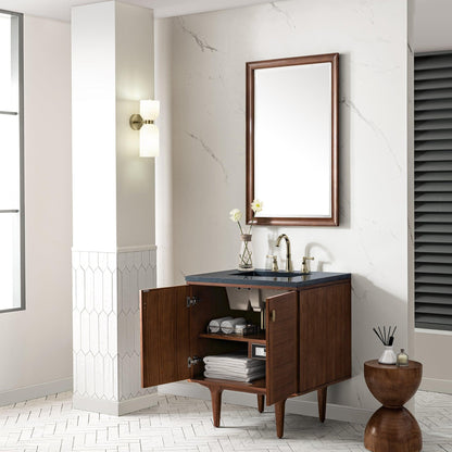 James Martin Vanities Amberly 30" Mid-Century Walnut Single Vanity With 3cm Charcoal Soapstone Top