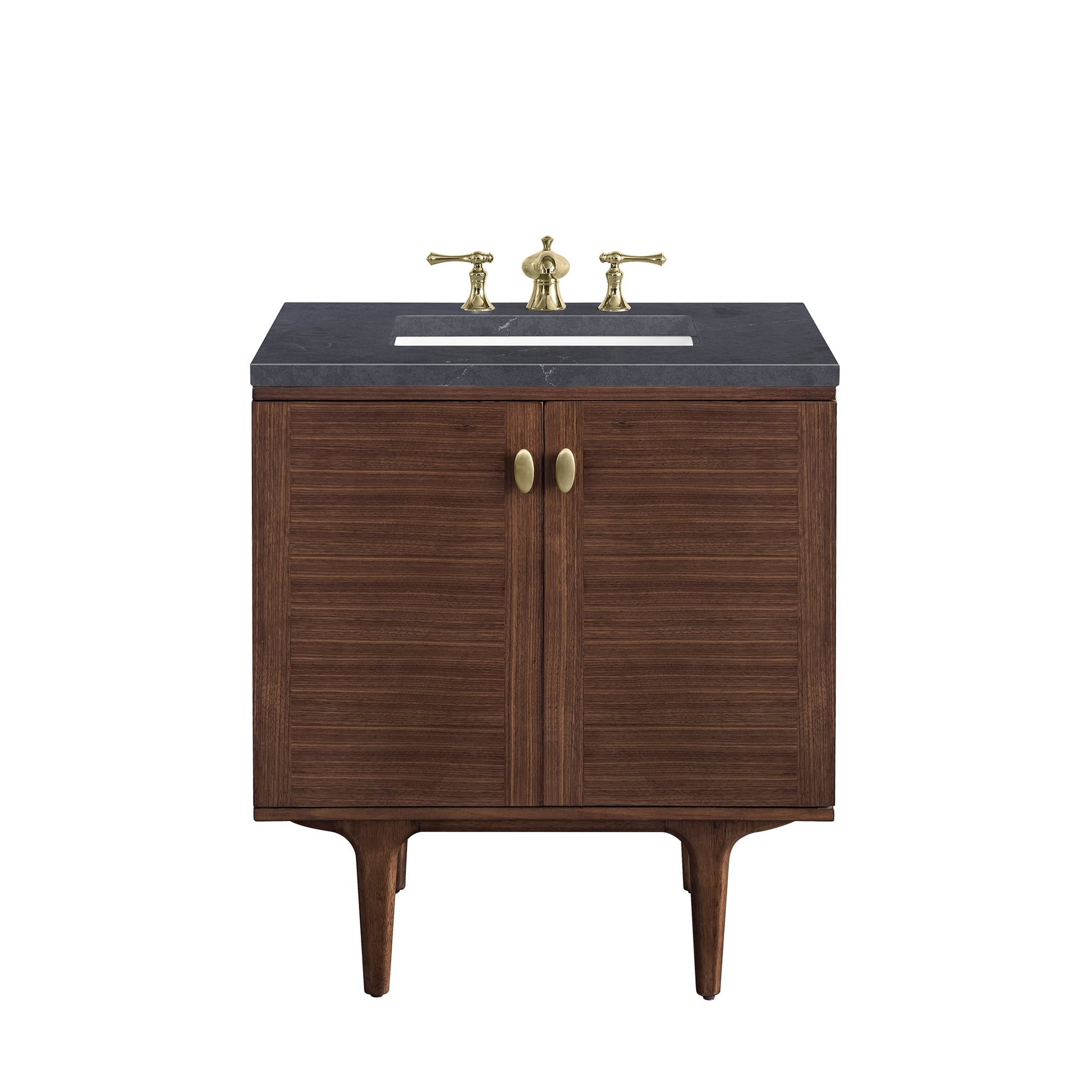 James Martin Vanities Amberly 30" Mid-Century Walnut Single Vanity With 3cm Charcoal Soapstone Top