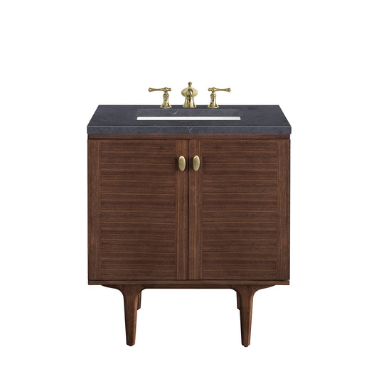 James Martin Vanities Amberly 30" Mid-Century Walnut Single Vanity With 3cm Charcoal Soapstone Top