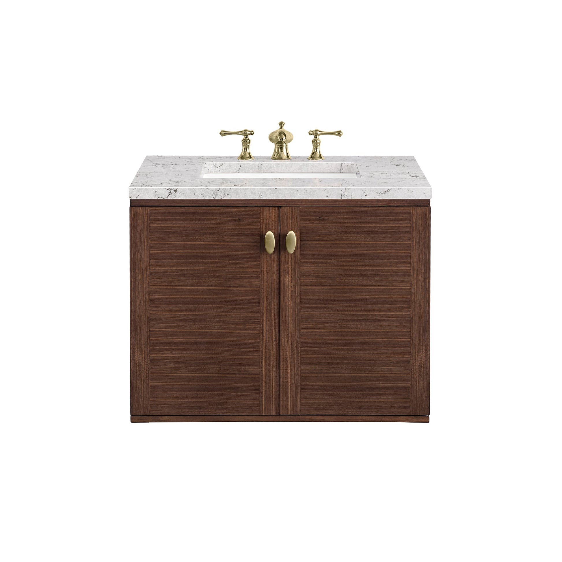 James Martin Vanities Amberly 30" Mid-Century Walnut Single Vanity With 3cm Eternal Jasmine Pearl Top