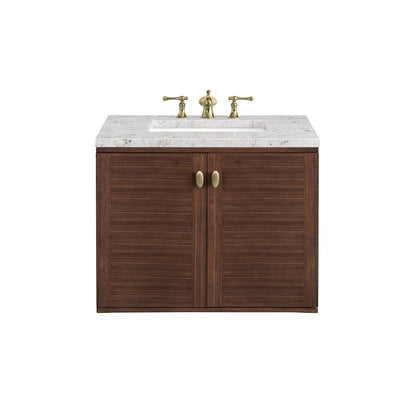 James Martin Vanities Amberly 30" Mid-Century Walnut Single Vanity With 3cm Eternal Jasmine Pearl Top