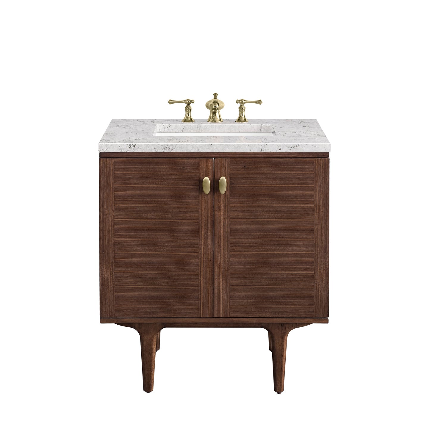 James Martin Vanities Amberly 30" Mid-Century Walnut Single Vanity With 3cm Eternal Jasmine Pearl Top