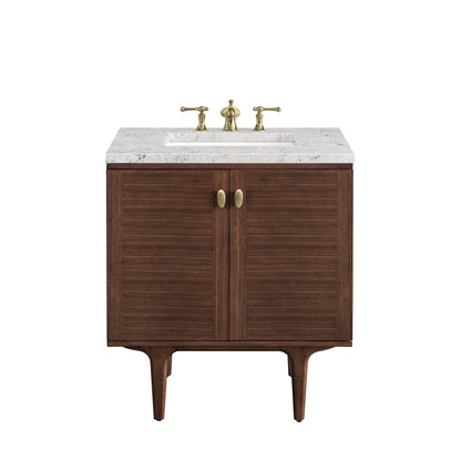 James Martin Vanities Amberly 30" Mid-Century Walnut Single Vanity With 3cm Eternal Jasmine Pearl Top