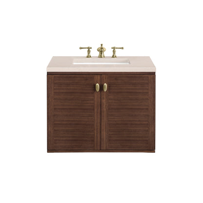 James Martin Vanities Amberly 30" Mid-Century Walnut Single Vanity With 3cm Eternal Marfil Top