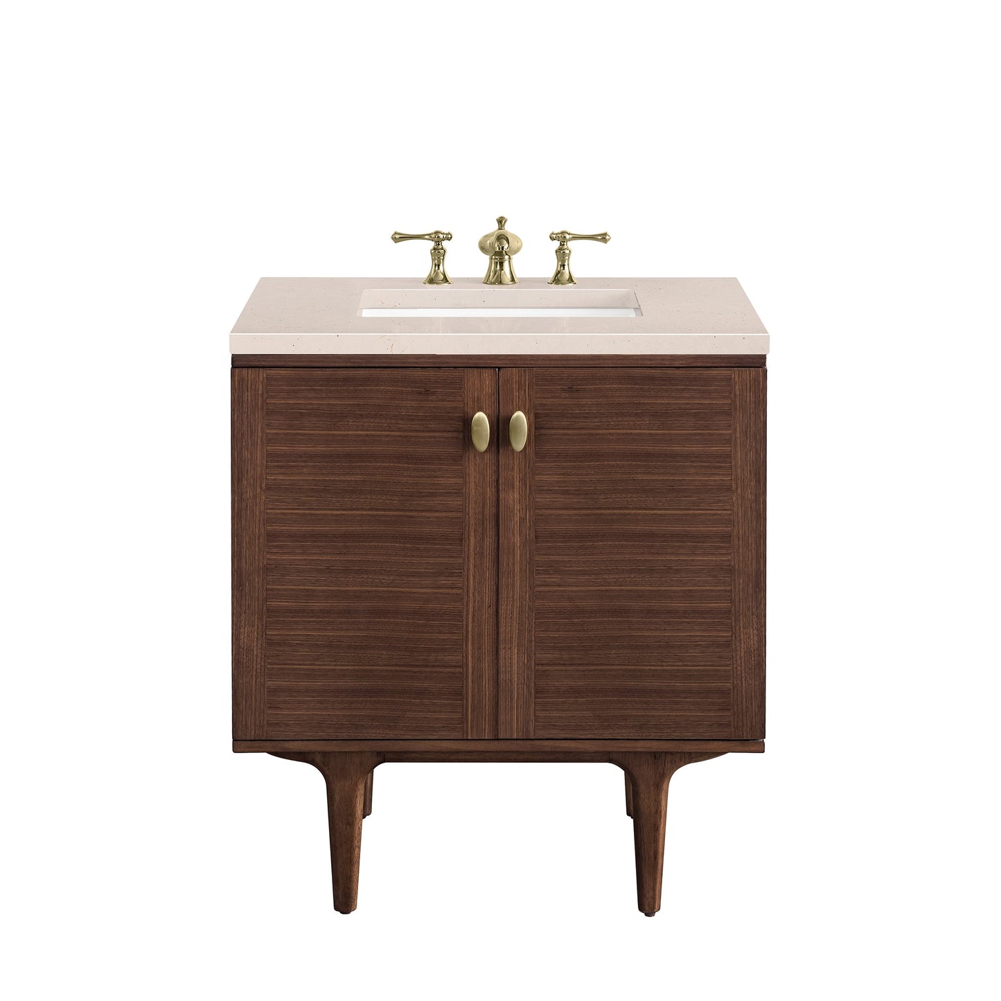 James Martin Vanities Amberly 30" Mid-Century Walnut Single Vanity With 3cm Eternal Marfil Top