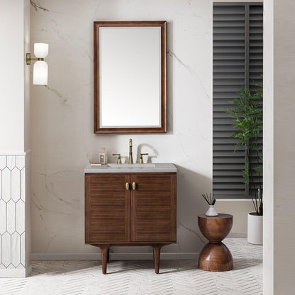 James Martin Vanities Amberly 30" Mid-Century Walnut Single Vanity With 3cm Eternal Serena Top