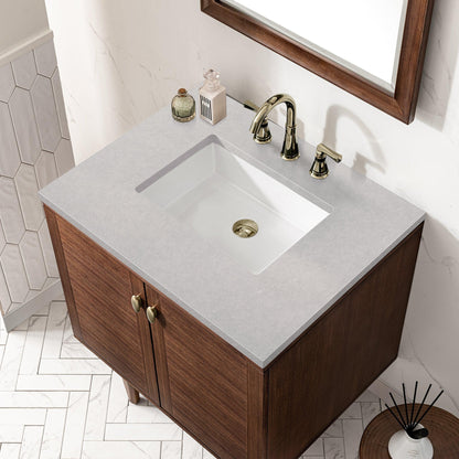 James Martin Vanities Amberly 30" Mid-Century Walnut Single Vanity With 3cm Eternal Serena Top