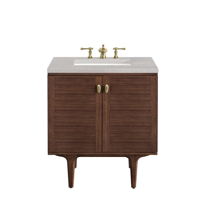 James Martin Vanities Amberly 30" Mid-Century Walnut Single Vanity With 3cm Eternal Serena Top