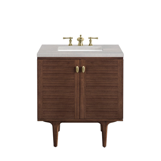 James Martin Vanities Amberly 30" Mid-Century Walnut Single Vanity With 3cm Eternal Serena Top