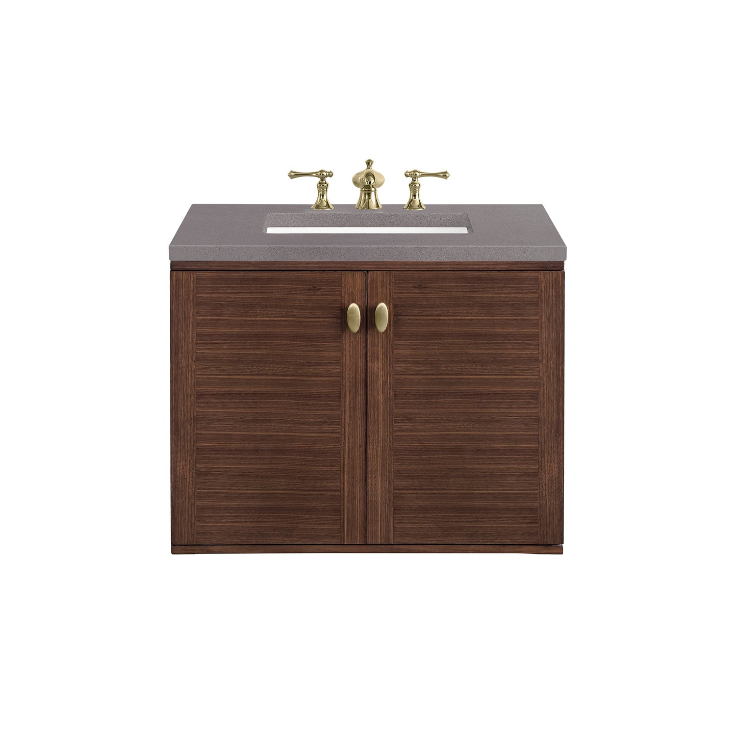 James Martin Vanities Amberly 30" Mid-Century Walnut Single Vanity With 3cm Grey Expo Top