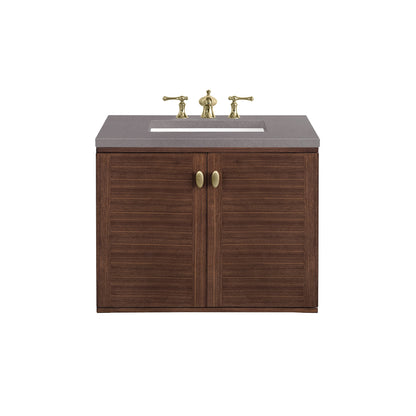 James Martin Vanities Amberly 30" Mid-Century Walnut Single Vanity With 3cm Grey Expo Top