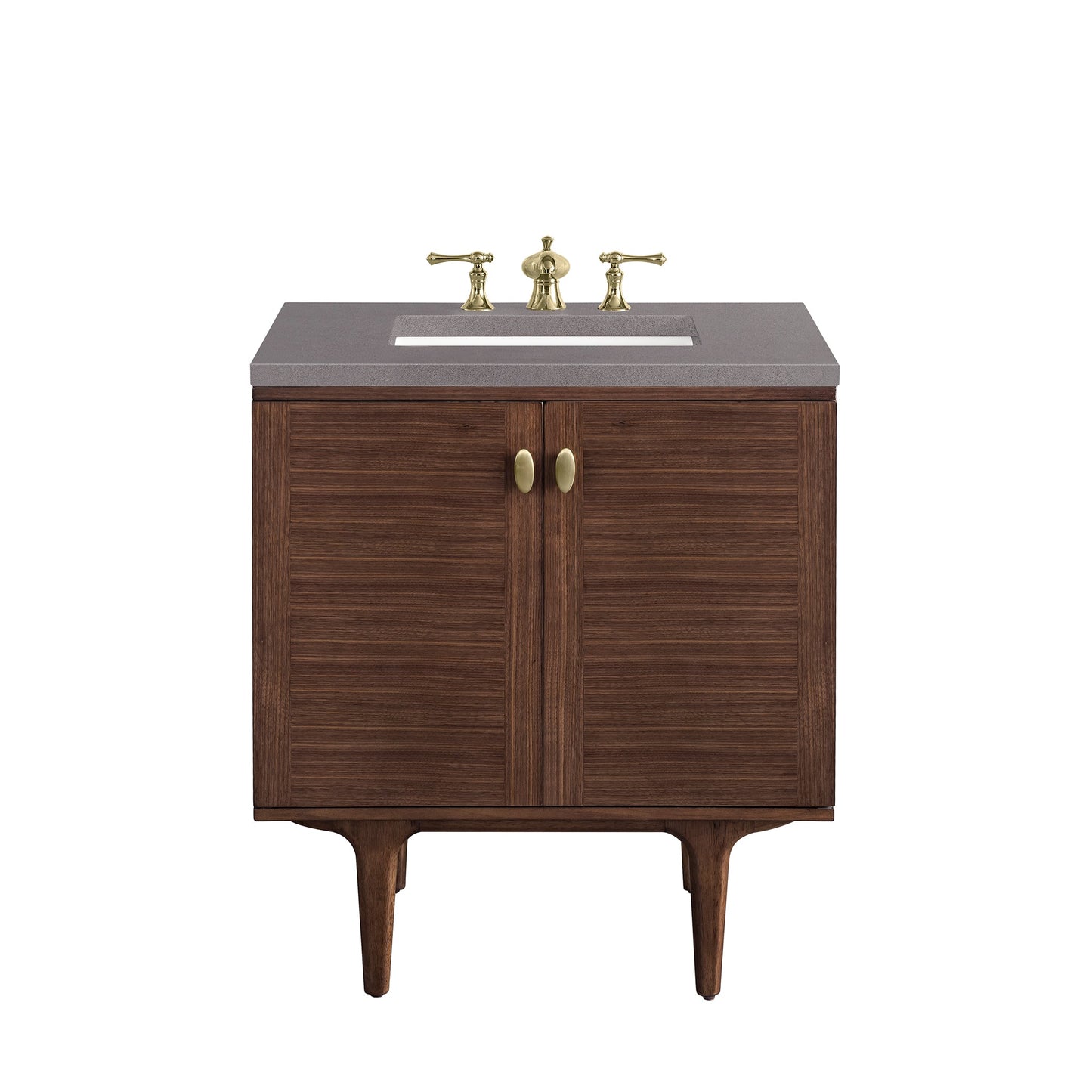 James Martin Vanities Amberly 30" Mid-Century Walnut Single Vanity With 3cm Grey Expo Top