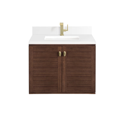 James Martin Vanities Amberly 30" Mid-Century Walnut Single Vanity With Single Hole 3 cm White Zeus Top & Backsplash