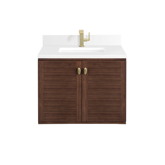 James Martin Vanities Amberly 30" Mid-Century Walnut Single Vanity With Single Hole 3 cm White Zeus Top & Backsplash