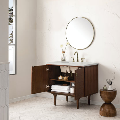 James Martin Vanities Amberly 36" Mid-Century Walnut Single Vanity With 3 cm Lime Delight Top