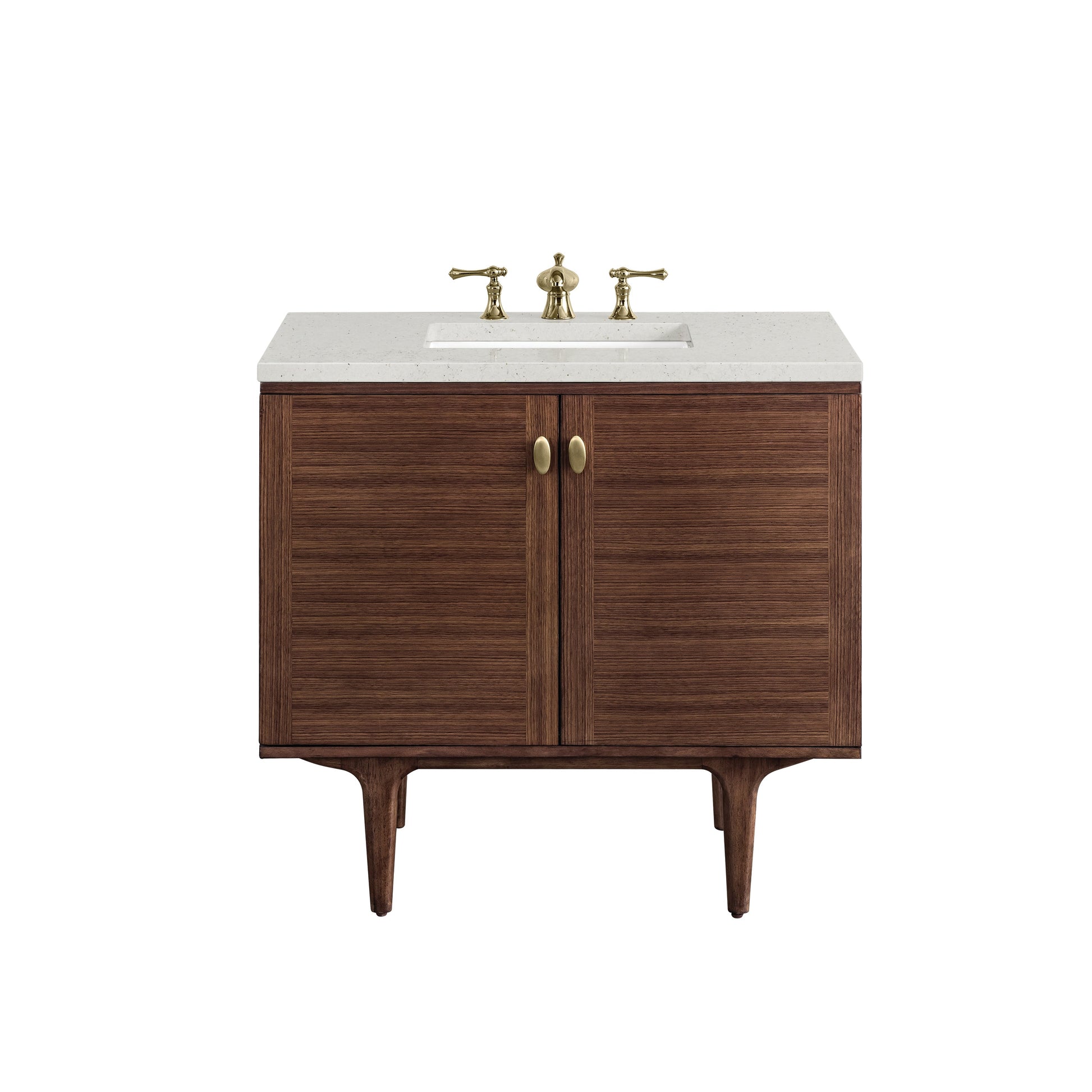 James Martin Vanities Amberly 36" Mid-Century Walnut Single Vanity With 3 cm Lime Delight Top