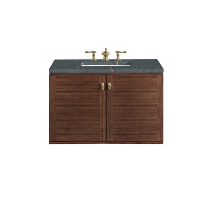 James Martin Vanities Amberly 36" Mid-Century Walnut Single Vanity With 3 cm Parisien Bleu Top