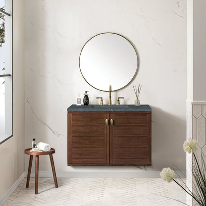 James Martin Vanities Amberly 36" Mid-Century Walnut Single Vanity With 3 cm Parisien Bleu Top