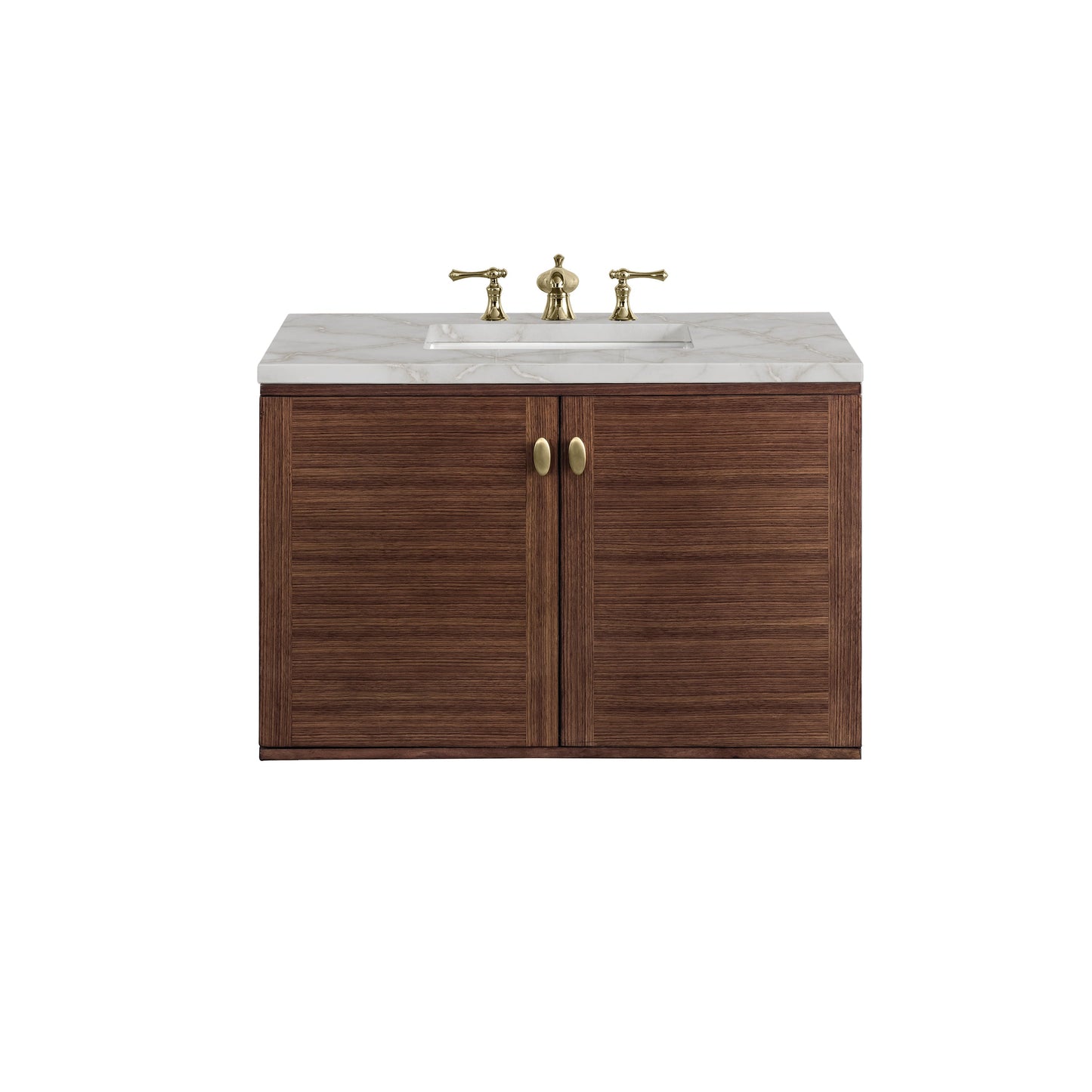 James Martin Vanities Amberly 36" Mid-Century Walnut Single Vanity With 3 cm Victorian Silver Top