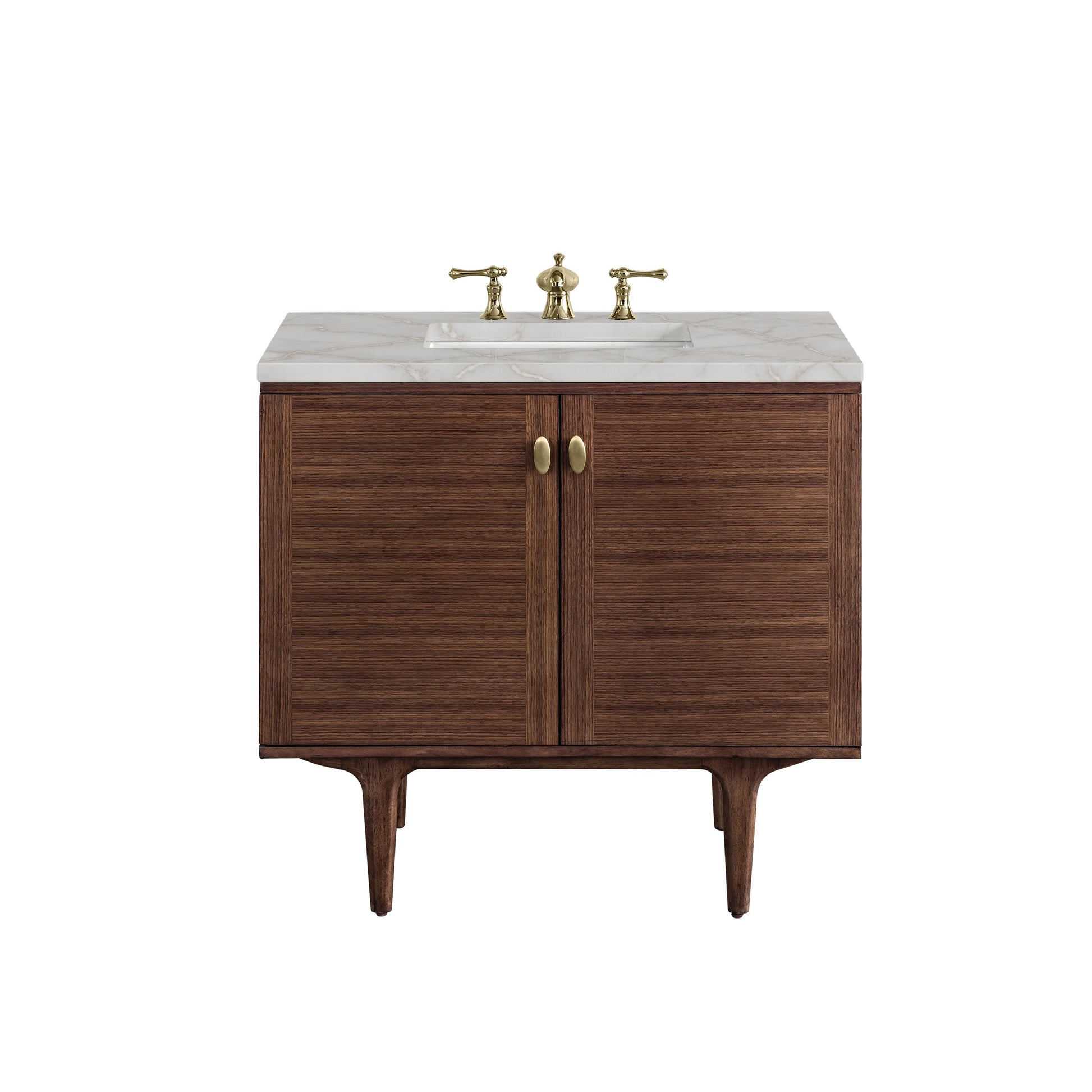 James Martin Vanities Amberly 36" Mid-Century Walnut Single Vanity With 3 cm Victorian Silver Top