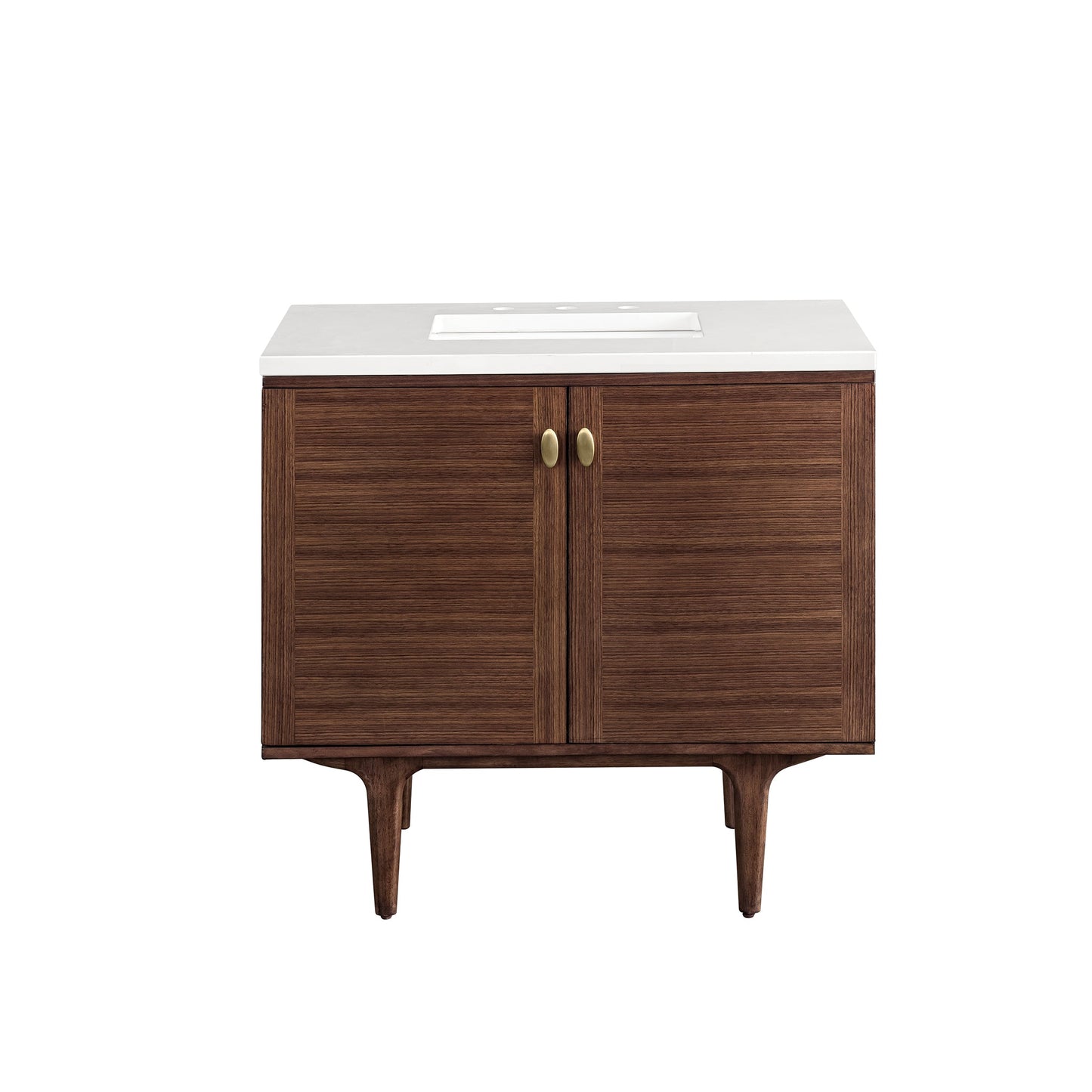 James Martin Vanities Amberly 36" Mid-Century Walnut Single Vanity With 3 cm White Zeus Top