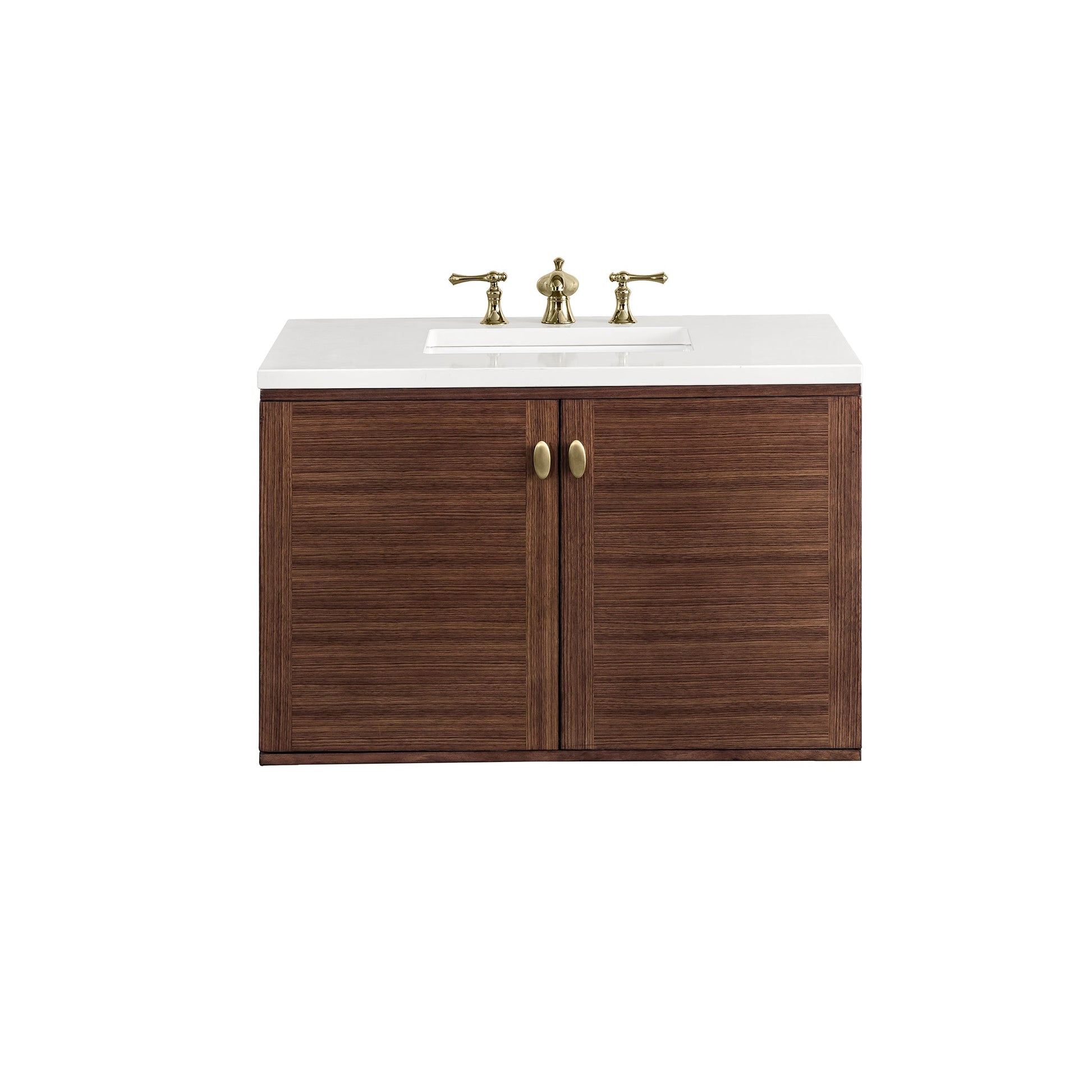 James Martin Vanities Amberly 36" Mid-Century Walnut Single Vanity With 3 cm White Zeus Top