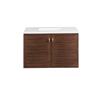 James Martin Vanities Amberly 36" Mid-Century Walnut Single Vanity With 3 cm White Zeus Top