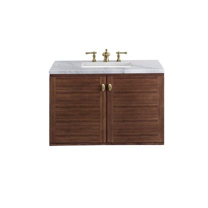 James Martin Vanities Amberly 36" Mid-Century Walnut Single Vanity With 3cm Carrara Marble Top