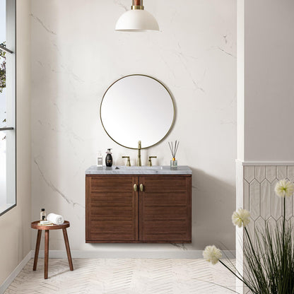 James Martin Vanities Amberly 36" Mid-Century Walnut Single Vanity With 3cm Carrara Marble Top