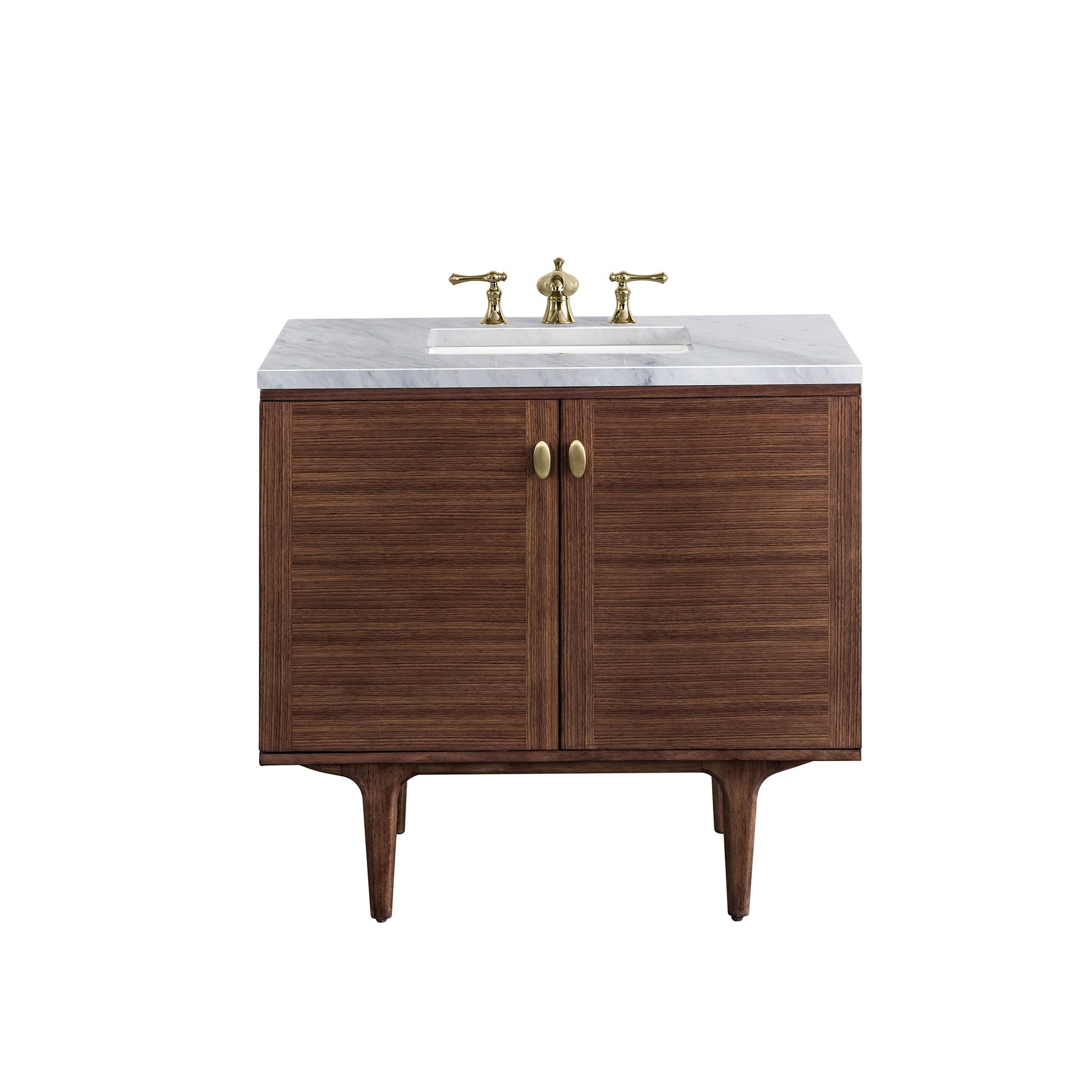 James Martin Vanities Amberly 36" Mid-Century Walnut Single Vanity With 3cm Carrara Marble Top