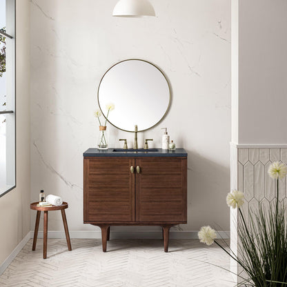 James Martin Vanities Amberly 36" Mid-Century Walnut Single Vanity With 3cm Charcoal Soapstone Top